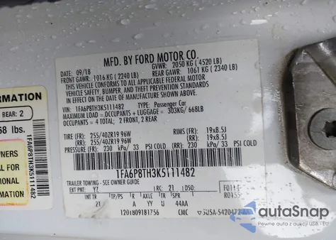 2019 Ford Mustang Ecoboost из США, поврежденный, VIN 1FA6P8TH3K5111482